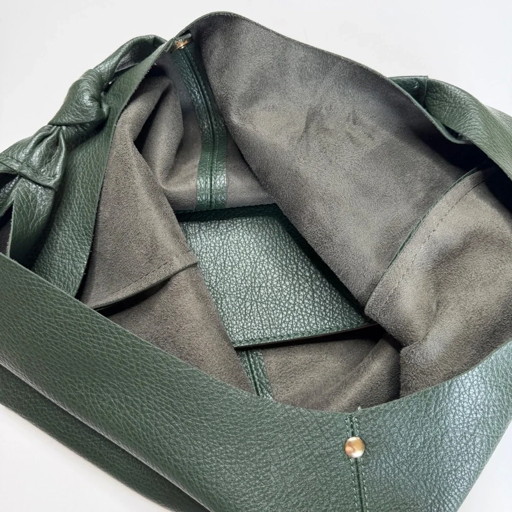 ANTHROPOLOGIE The Love Knot Sloucy Hobo Bag Forest Green Pebbled Knotted Strap - Picture 8 of 10
